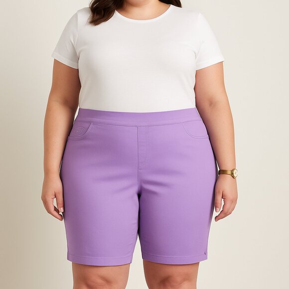 NWT GLORIA VANDERBILT Amanda Pull-On Bermuda Purple Shorts Size 18– Slimming - Picture 1 of 7